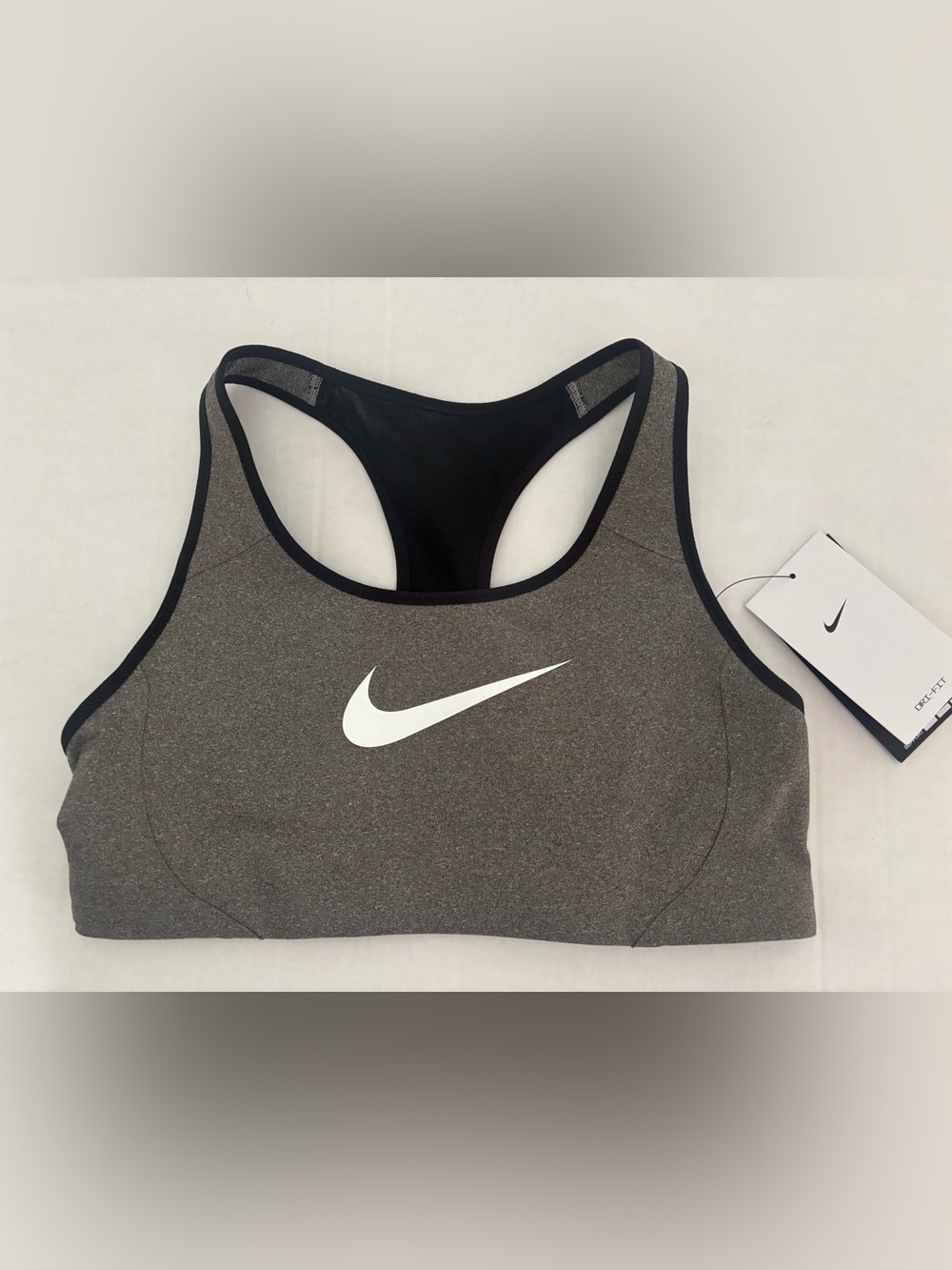 New! Nike Dri-FIT Women's Swoosh Racerback Sports Bra High Support Gray/Black M